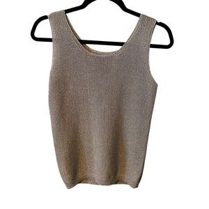 VTG Christine Phillipe CA Knit Tank Top Silver Shimmer Scoop Neck Women's Size S